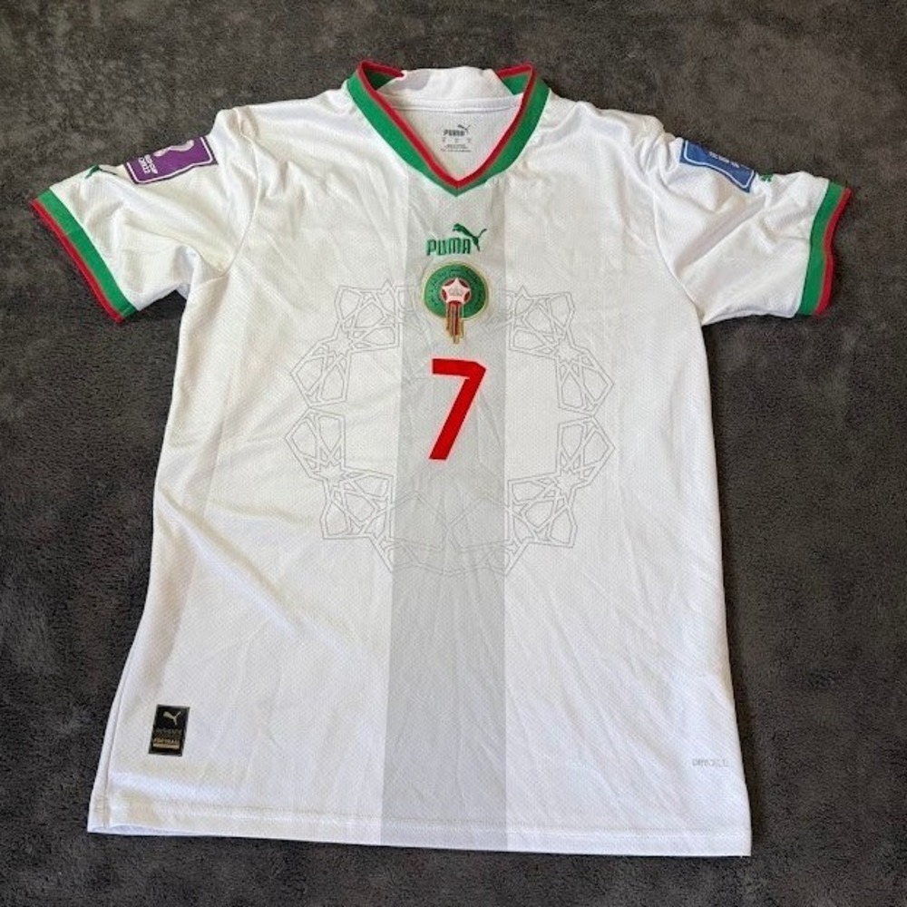 Puma Morocco 2022 World Cup Away Jersey Ziyech 7 White Soccer Shirt Mens Medium
